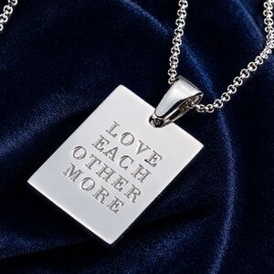 NEW 18k WHITE GOLD LASERCUT "LOVE EACH OTHER MORE" BAR NECKLACE